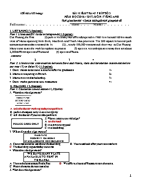 Đề kiểm tra 45 phút số 3 môn Tiếng Anh Lớp 11 - Năm học 2016-2017 (Có đáp án)